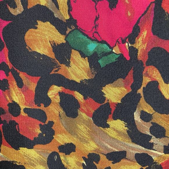 Diane Freis Mixed Cheetah Floral Print 100% Silk Midi Dress Size 12 Statement - Picture 8 of 10